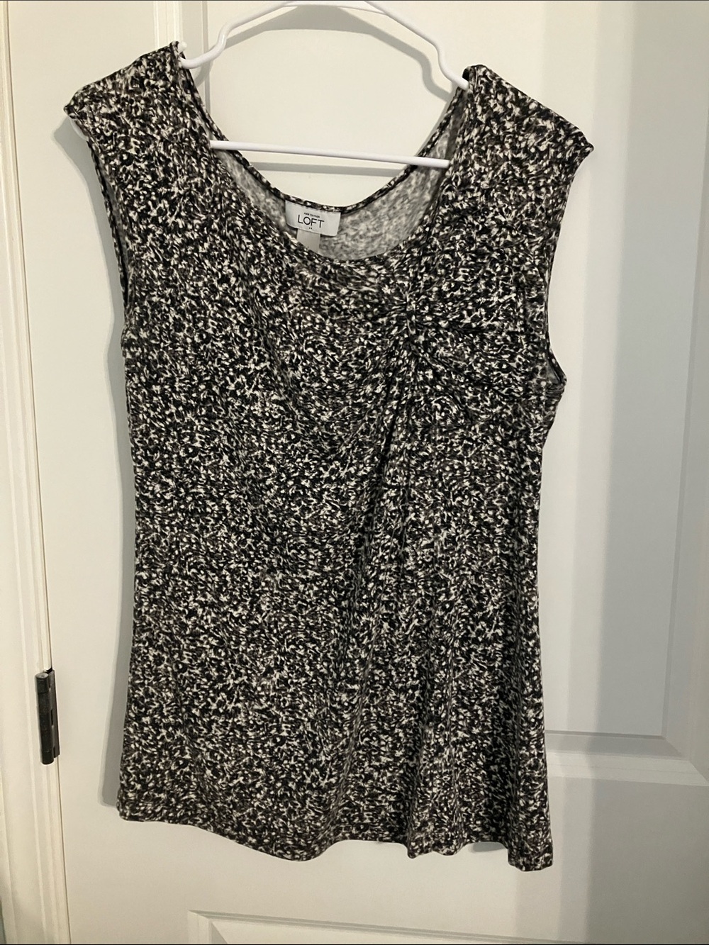 LOFT Black & White Speckled Knit Tank with Asymmetric front detail